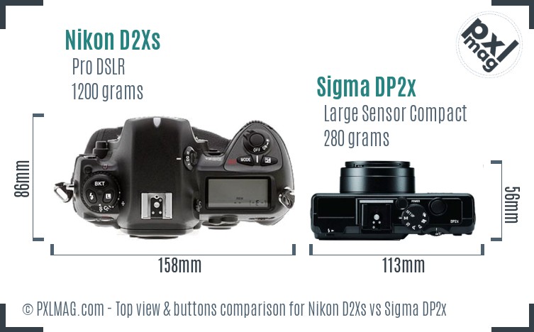 Nikon D2Xs vs Sigma DP2x top view buttons comparison