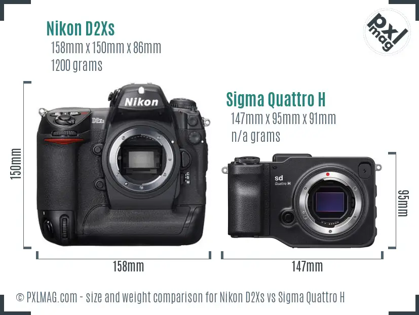 Nikon D2Xs vs Sigma Quattro H size comparison
