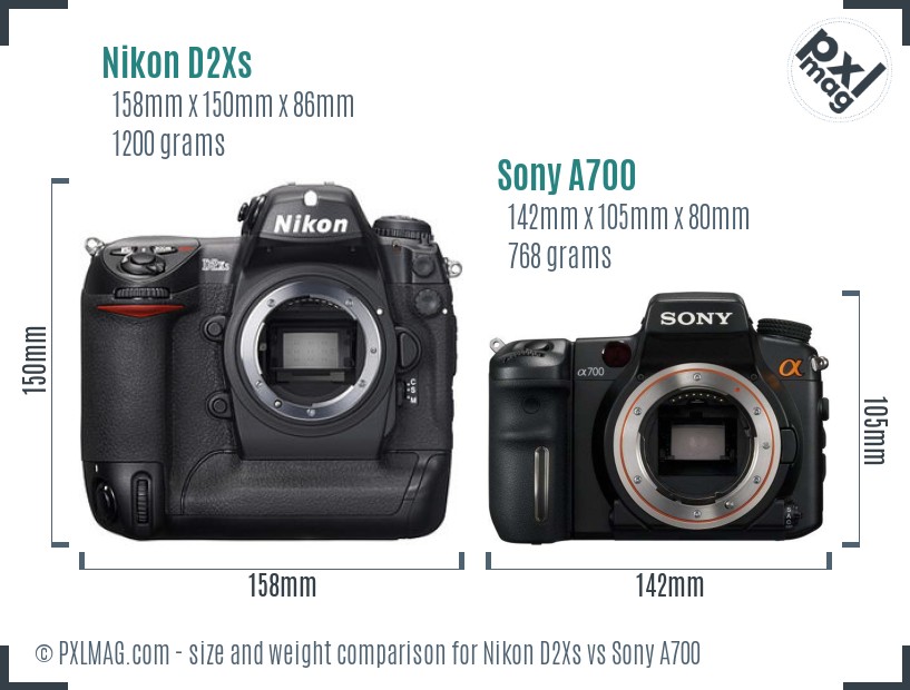 Nikon D2Xs vs Sony A700 size comparison