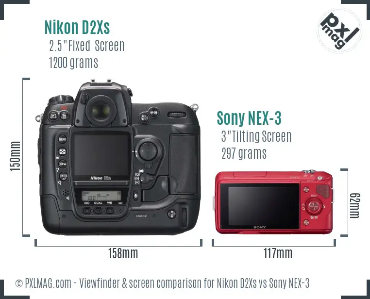 Nikon D2Xs vs Sony NEX-3 Screen and Viewfinder comparison
