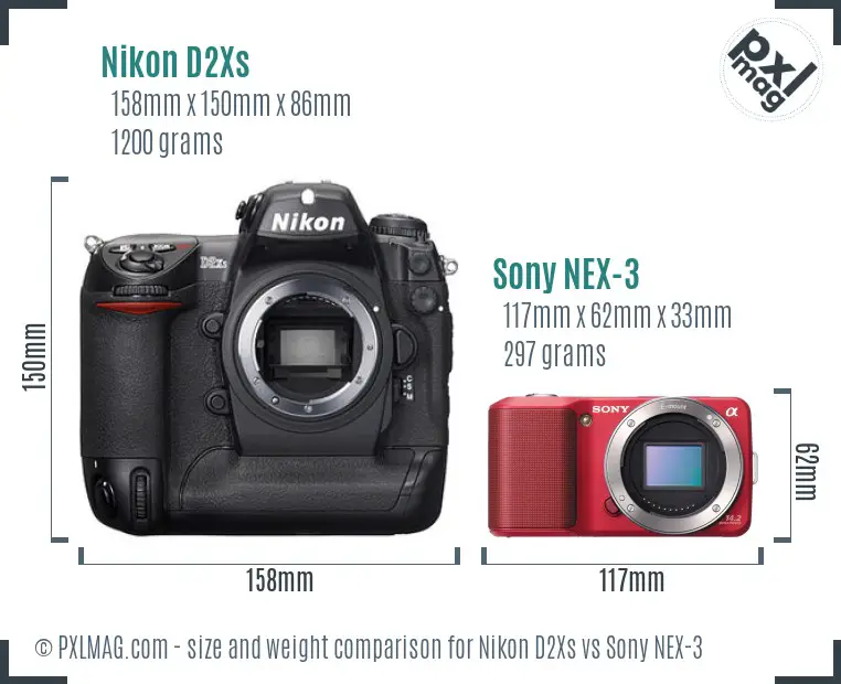 Nikon D2Xs vs Sony NEX-3 size comparison