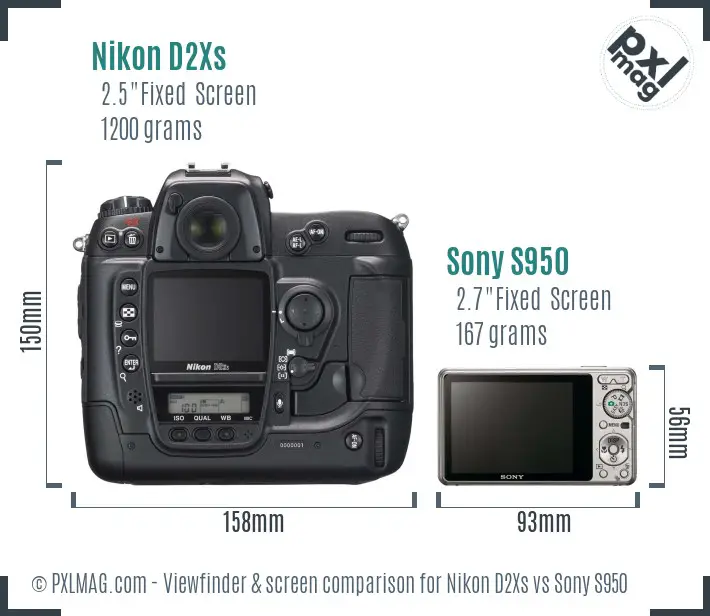 Nikon D2Xs vs Sony S950 Screen and Viewfinder comparison