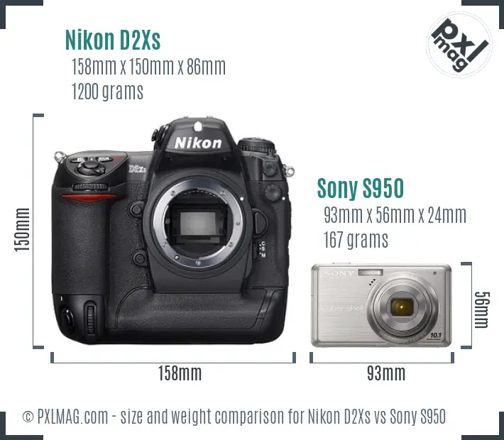 Nikon D2Xs vs Sony S950 size comparison