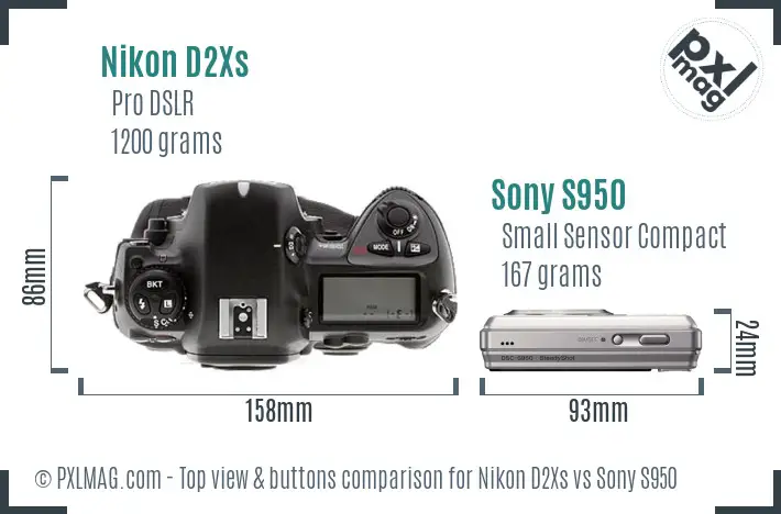 Nikon D2Xs vs Sony S950 top view buttons comparison