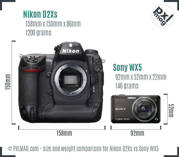 Nikon D2Xs vs Sony WX5 size comparison