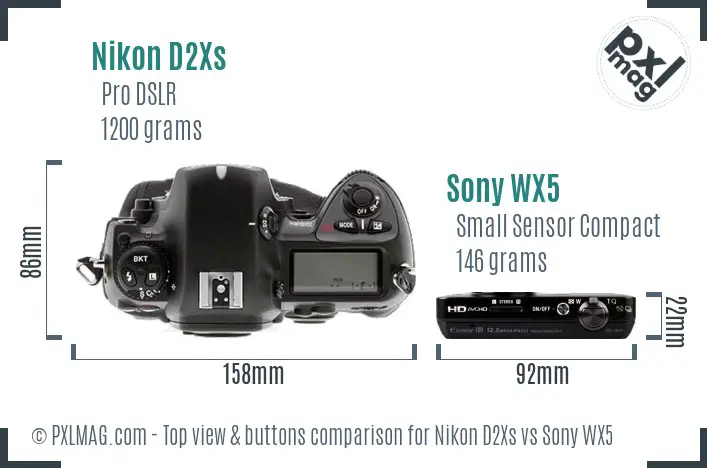 Nikon D2Xs vs Sony WX5 top view buttons comparison