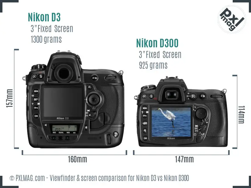Nikon D3 vs Nikon D300 Screen and Viewfinder comparison Nikon D3 vs Nikon D300 Screen and Viewfinder comparison