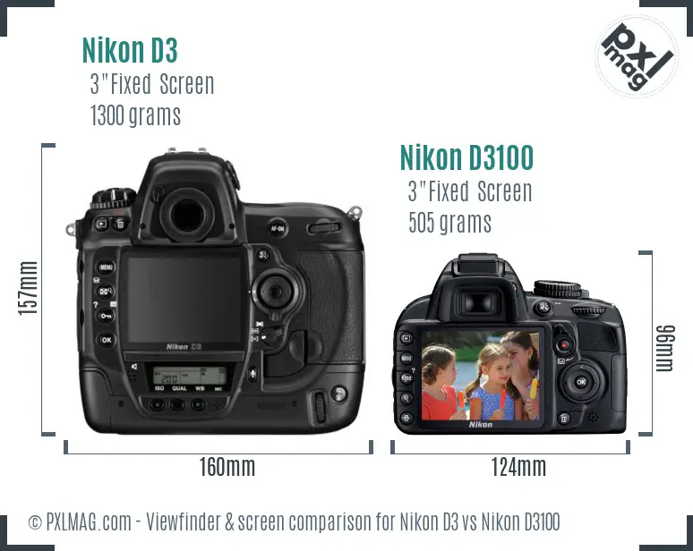 Nikon D3 vs Nikon D3100 Screen and Viewfinder comparison Nikon D3 vs Nikon D3100 Screen and Viewfinder comparison