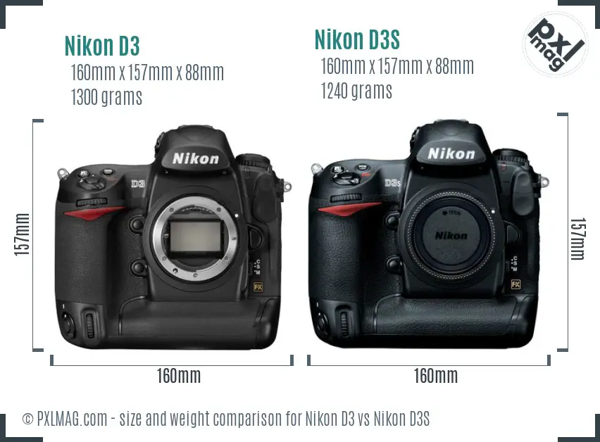 Nikon D3 vs Nikon D3S size comparison