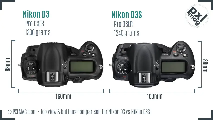 Nikon D3 vs Nikon D3S top view buttons comparison