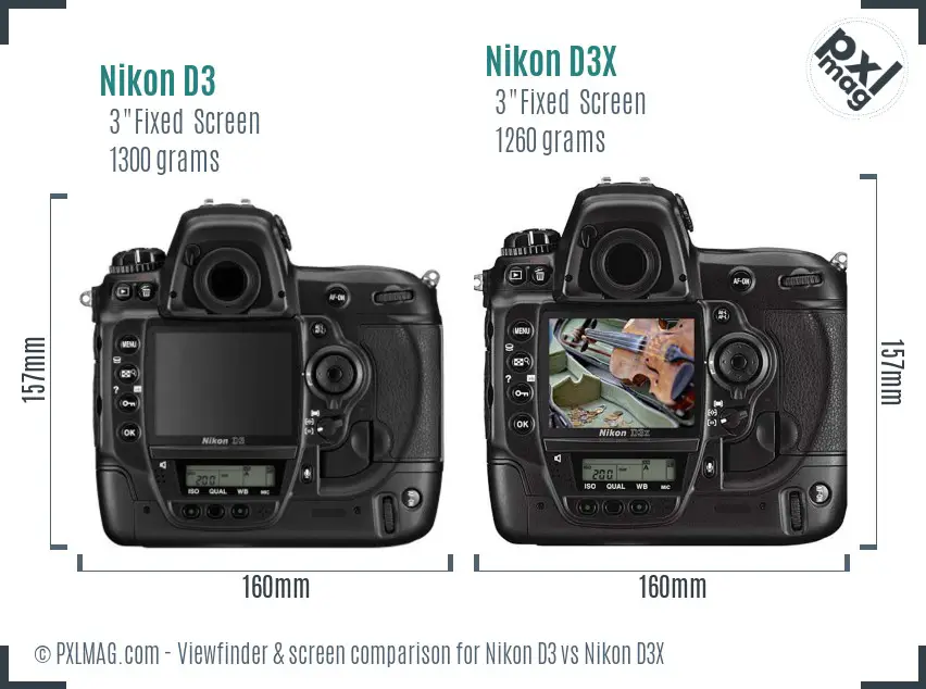 Nikon D3 vs Nikon D3X Screen and Viewfinder comparison