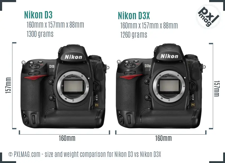 Nikon D3 vs Nikon D3X size comparison