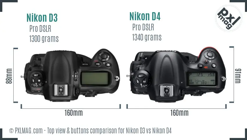 Nikon D3 vs Nikon D4 top view buttons comparison