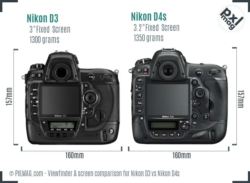 Nikon D3 vs Nikon D4s Screen and Viewfinder comparison