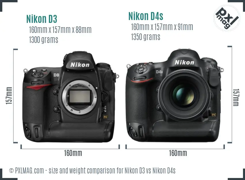 Nikon D3 vs Nikon D4s size comparison