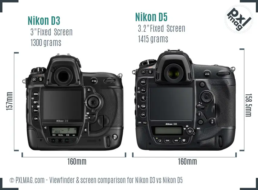 Nikon D3 vs Nikon D5 Screen and Viewfinder comparison