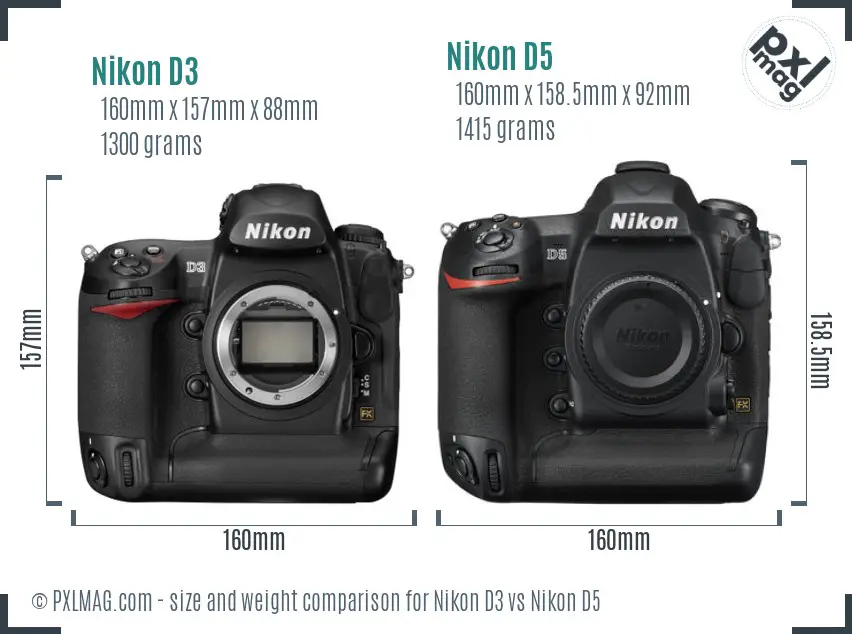 Nikon D3 vs Nikon D5 size comparison