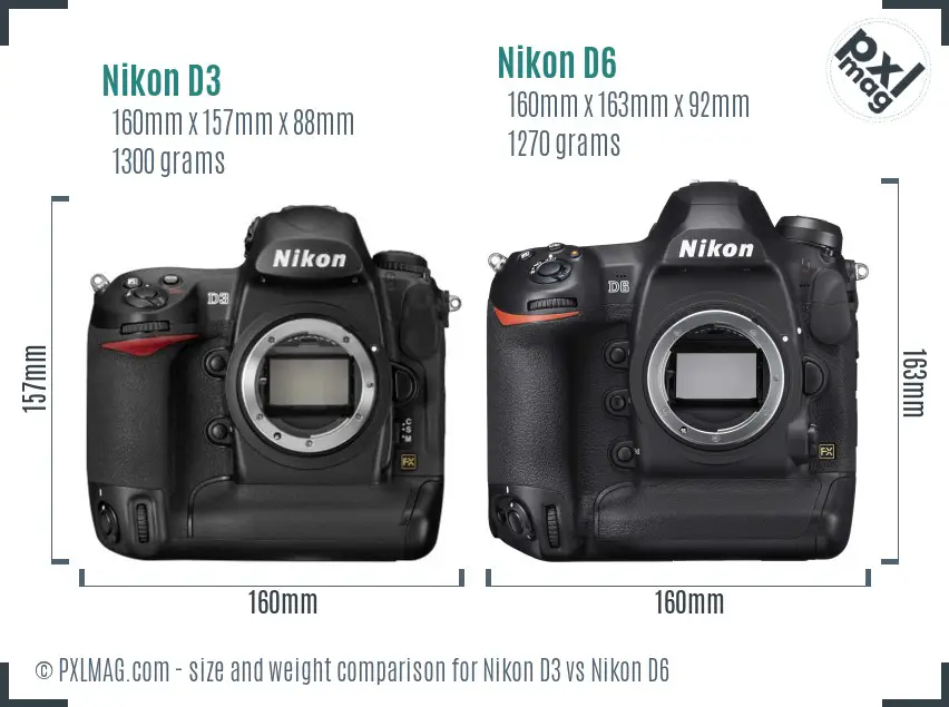 Nikon D3 vs Nikon D6 size comparison