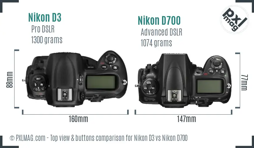 Nikon D3 vs Nikon D700 top view buttons comparison Nikon D3 vs Nikon D700 top view buttons comparison