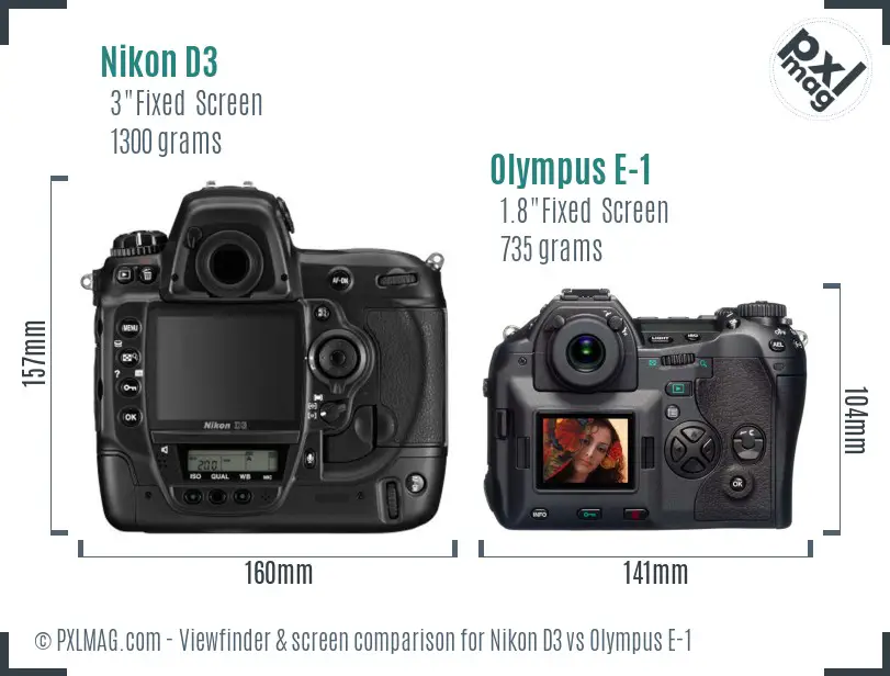 Nikon D3 vs Olympus E-1 Screen and Viewfinder comparison