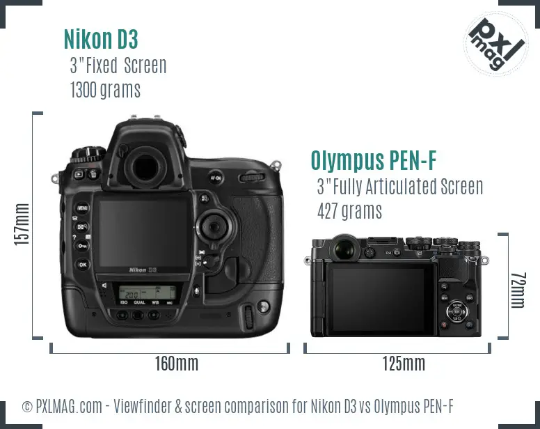 Nikon D3 vs Olympus PEN-F Screen and Viewfinder comparison Nikon D3 vs Olympus PEN-F Screen and Viewfinder comparison