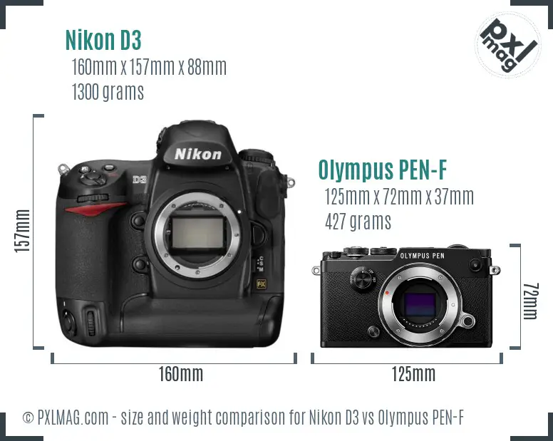 Nikon D3 vs Olympus PEN-F size comparison Nikon D3 vs Olympus PEN-F size comparison