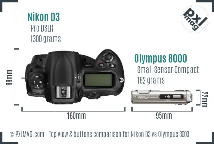 Nikon D3 vs Olympus 8000 top view buttons comparison