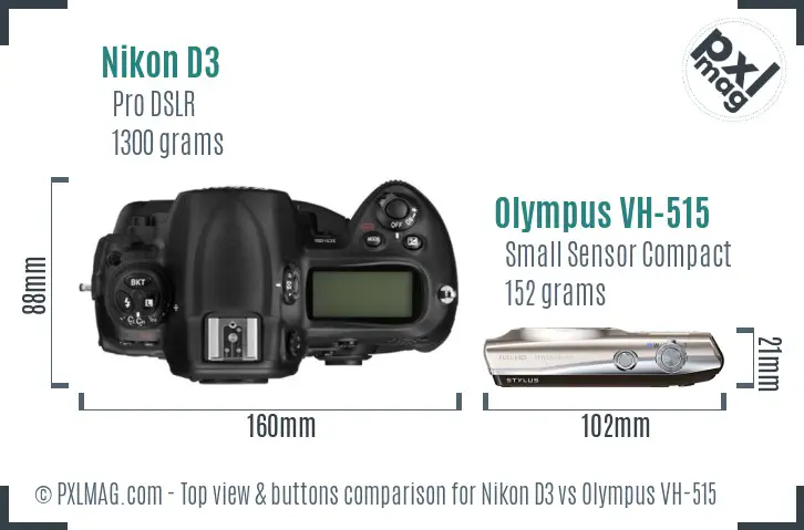 Nikon D3 vs Olympus VH-515 top view buttons comparison