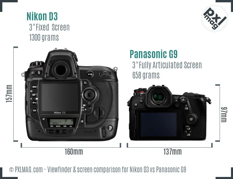 Nikon D3 vs Panasonic G9 Screen and Viewfinder comparison