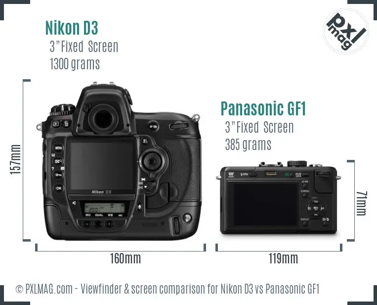 Nikon D3 vs Panasonic GF1 Screen and Viewfinder comparison