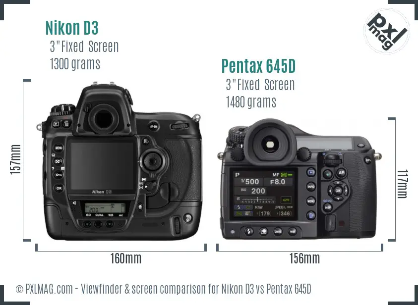 Nikon D3 vs Pentax 645D Screen and Viewfinder comparison