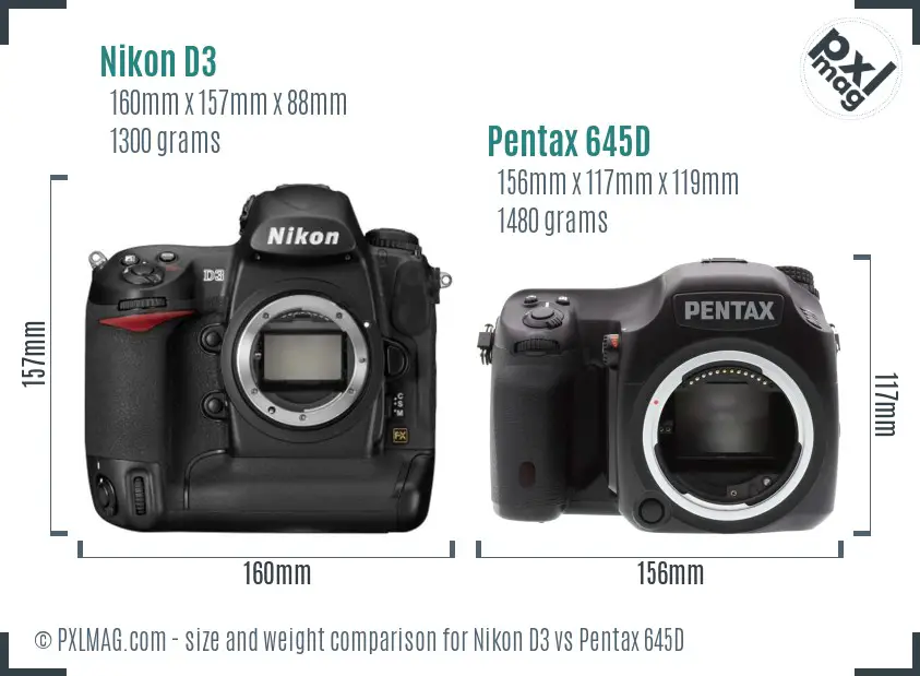 Nikon D3 vs Pentax 645D size comparison