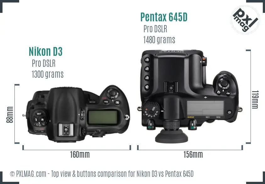Nikon D3 vs Pentax 645D top view buttons comparison
