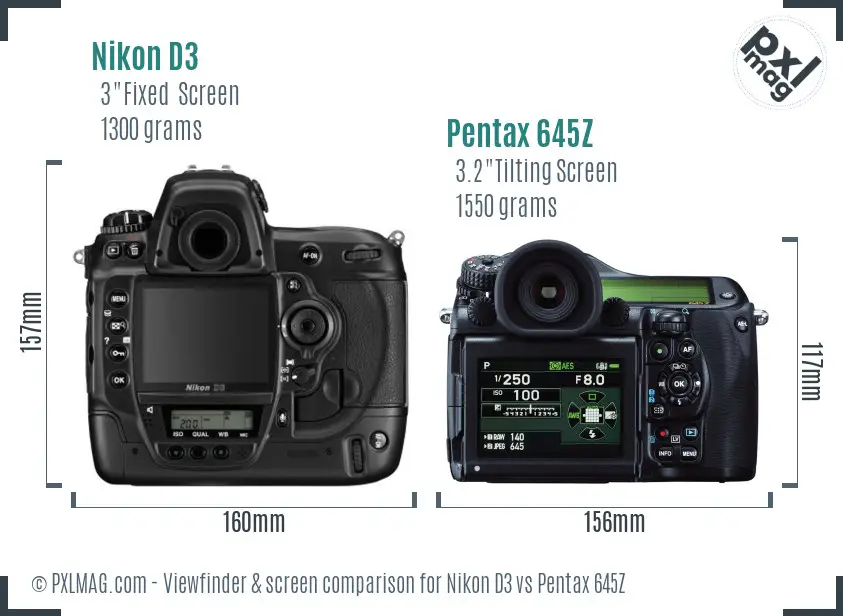 Nikon D3 vs Pentax 645Z Screen and Viewfinder comparison