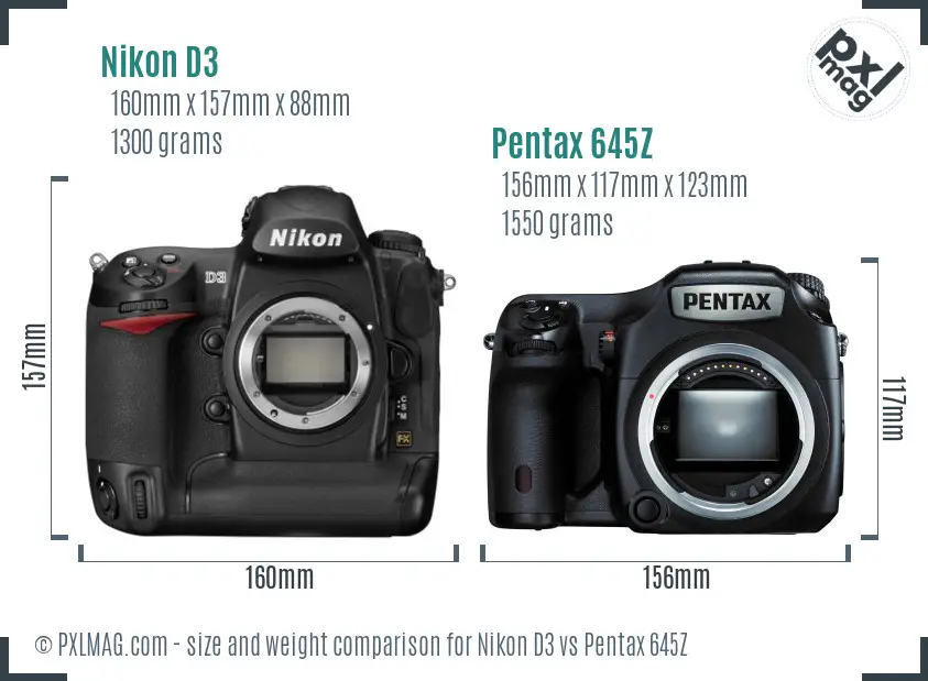 Nikon D3 vs Pentax 645Z size comparison