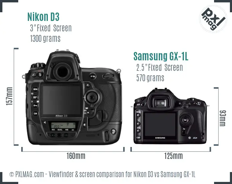 Nikon D3 vs Samsung GX-1L Screen and Viewfinder comparison