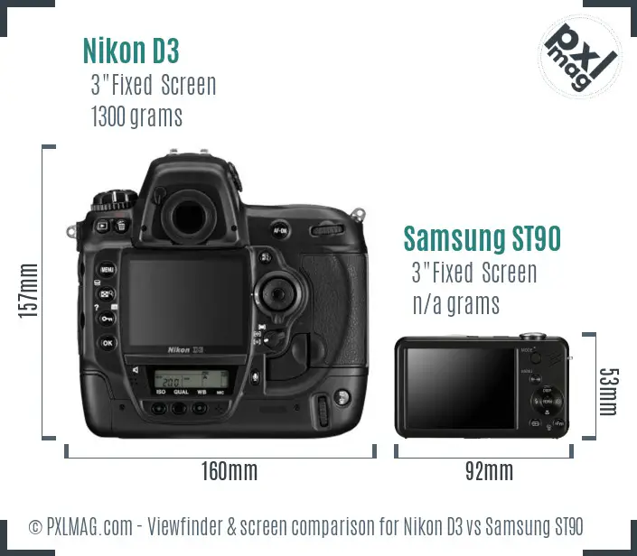 Nikon D3 vs Samsung ST90 Screen and Viewfinder comparison