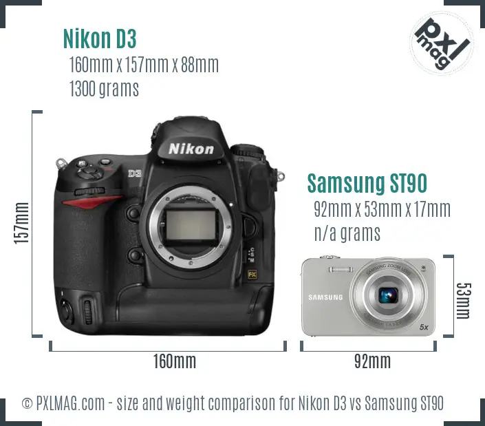 Nikon D3 vs Samsung ST90 size comparison