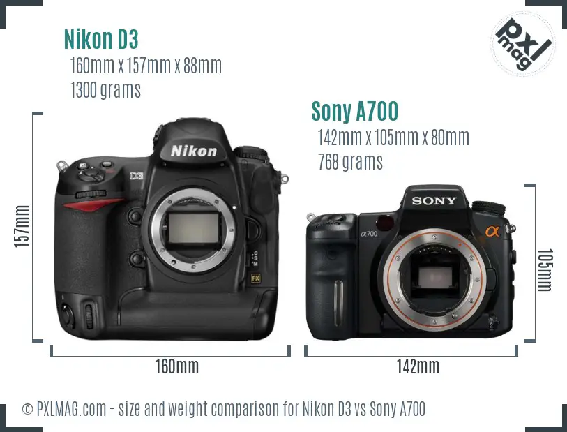 Nikon D3 vs Sony A700 size comparison
