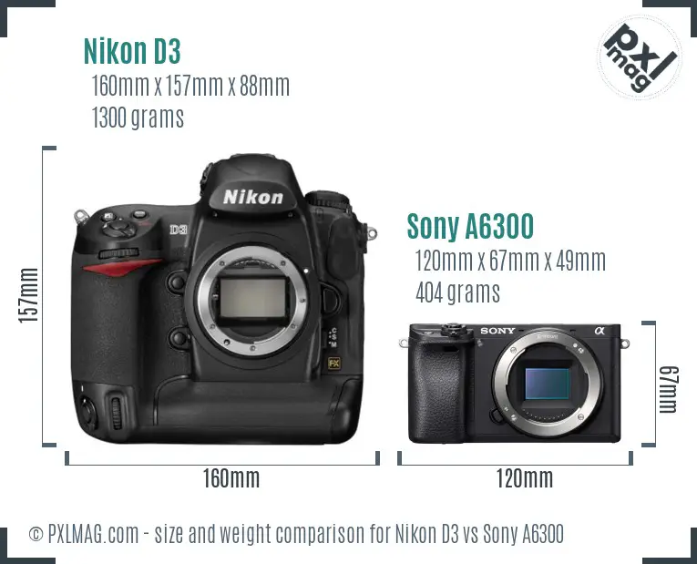 Nikon D3 vs Sony A6300 size comparison
