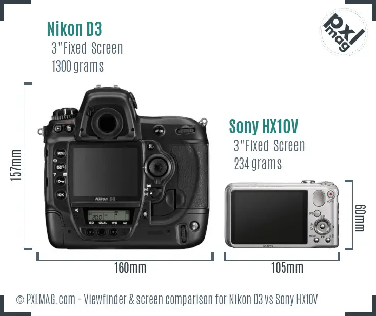 Nikon D3 vs Sony HX10V Screen and Viewfinder comparison