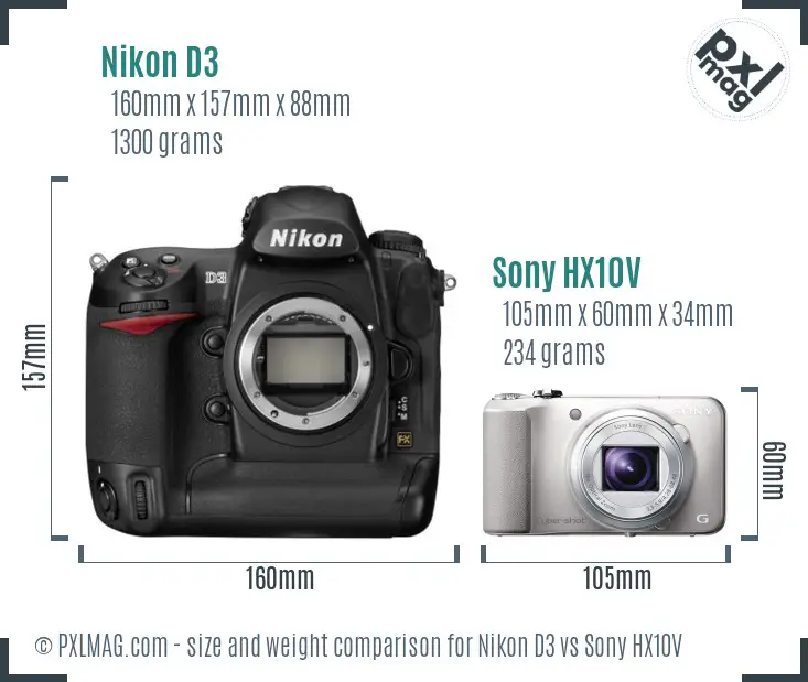Nikon D3 vs Sony HX10V size comparison