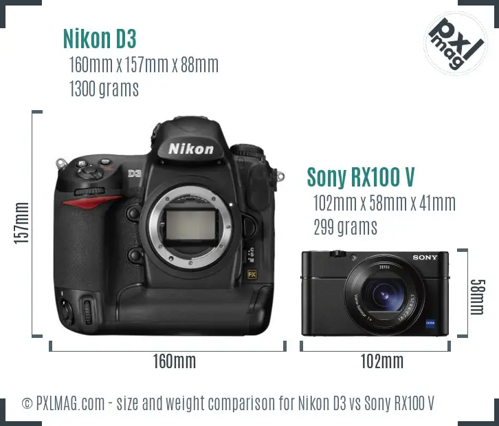 Nikon D3 vs Sony RX100 V size comparison