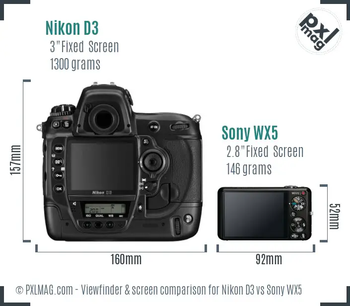 Nikon D3 vs Sony WX5 Screen and Viewfinder comparison