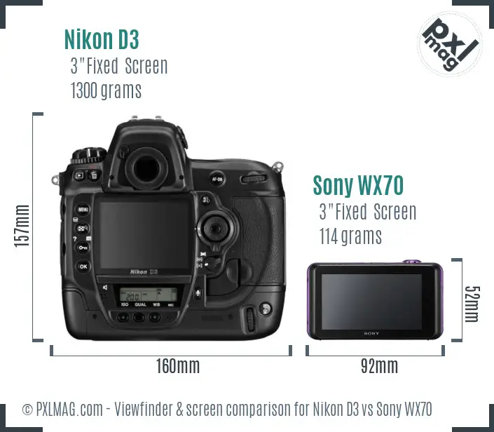 Nikon D3 vs Sony WX70 Screen and Viewfinder comparison