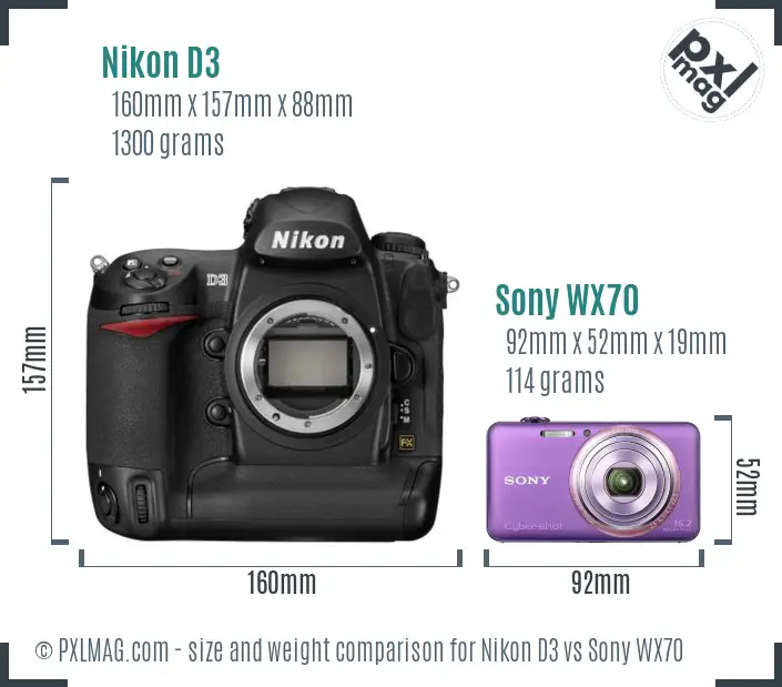Nikon D3 vs Sony WX70 size comparison