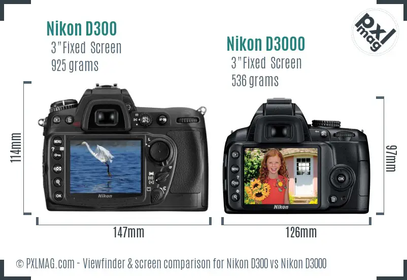 Nikon D300 vs Nikon D3000 Screen and Viewfinder comparison