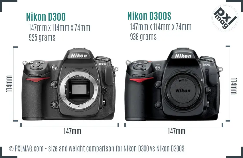 Nikon D300 vs Nikon D300S size comparison