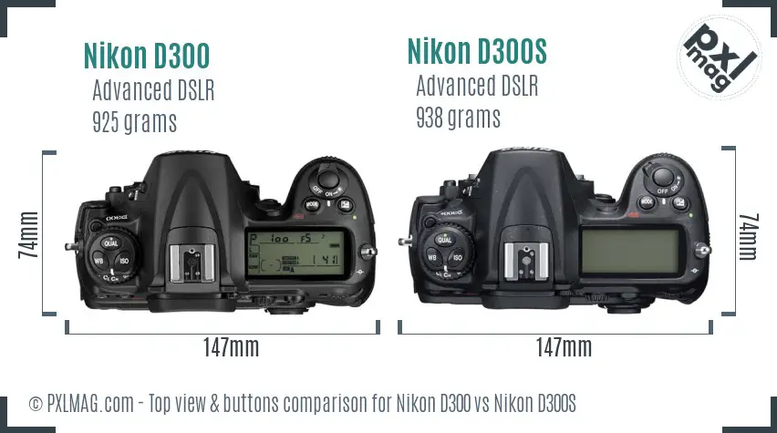 Nikon D300 vs Nikon D300S top view buttons comparison