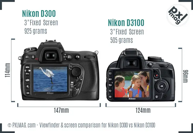 Nikon D300 vs Nikon D3100 Screen and Viewfinder comparison